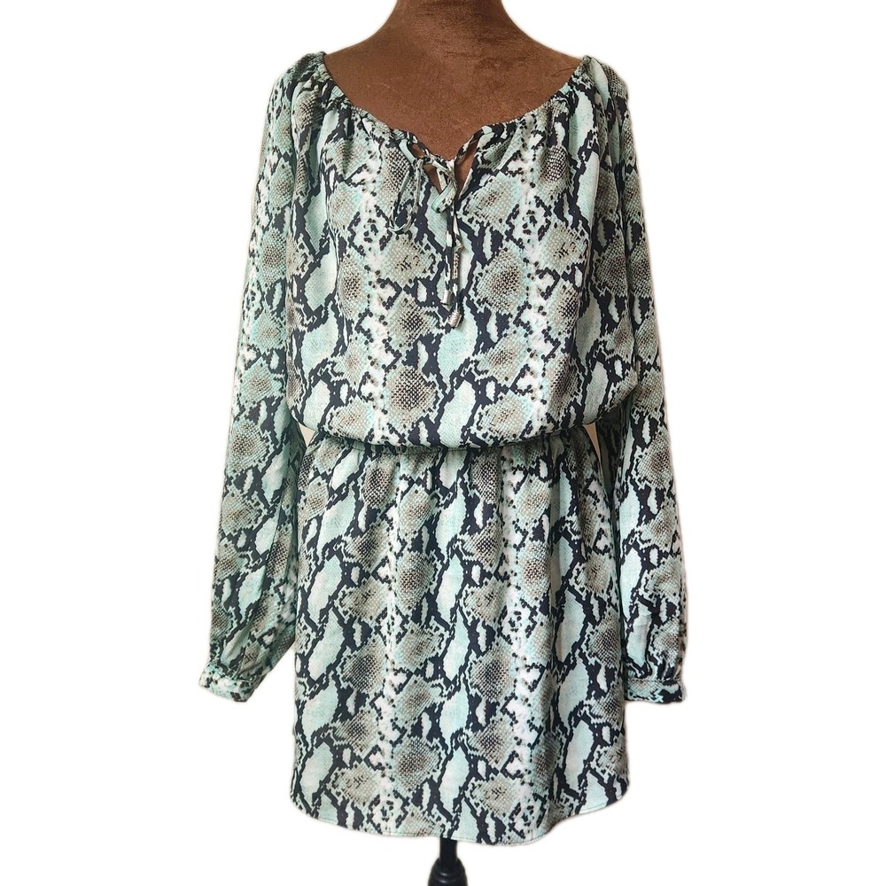 Vintage Cache Dress Size M Snakeskin Animal Print‎ Long Sleeves Y2K USA Made